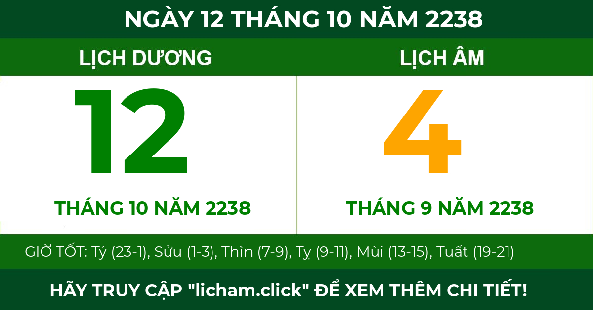 lịch âm ngày 12 tháng 10 năm 2238