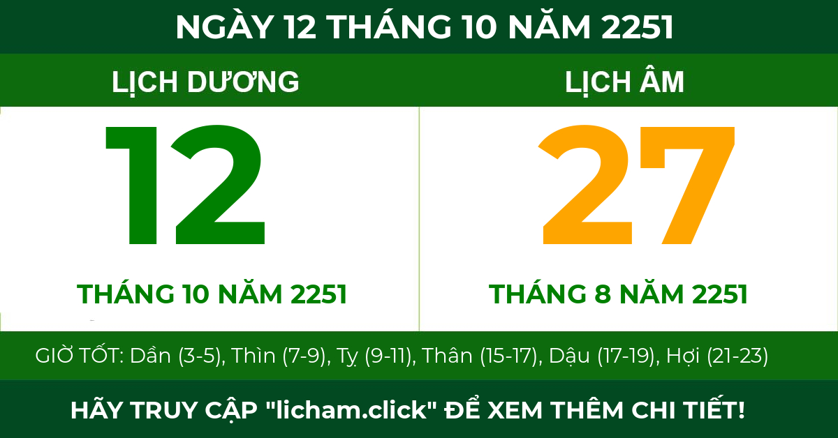 lịch âm ngày 12 tháng 10 năm 2251