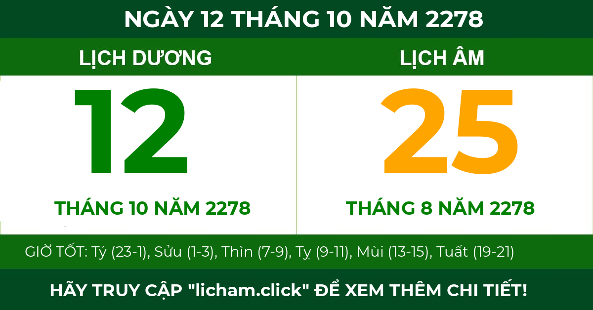 lịch âm ngày 12 tháng 10 năm 2278