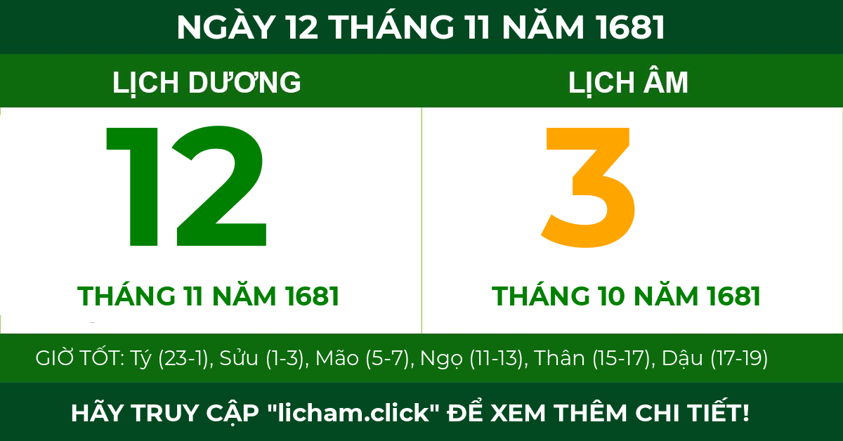 lịch âm ngày 12 tháng 11 năm 1681