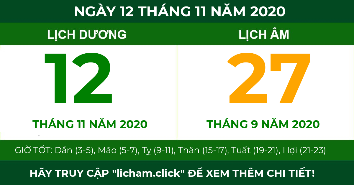lịch âm ngày 12 tháng 11 năm 2020