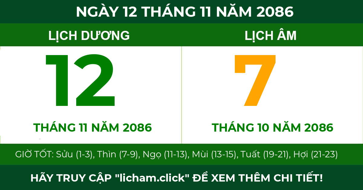 lịch âm ngày 12 tháng 11 năm 2086