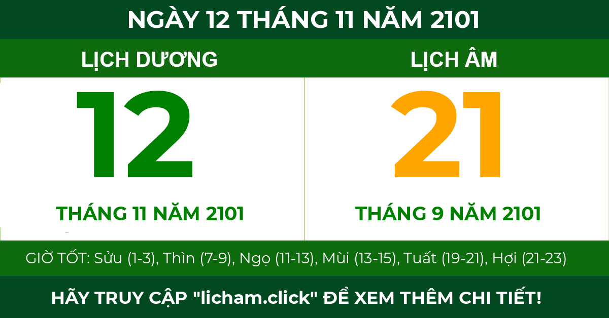 lịch âm ngày 12 tháng 11 năm 2101