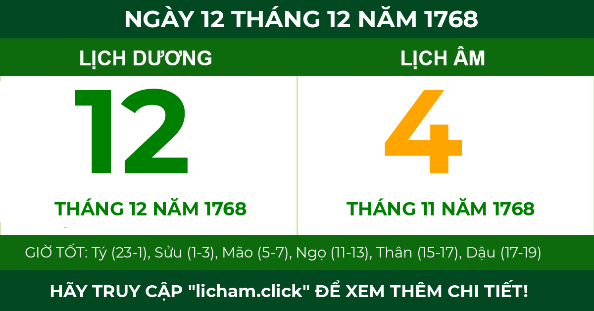 lịch âm ngày 12 tháng 12 năm 1768