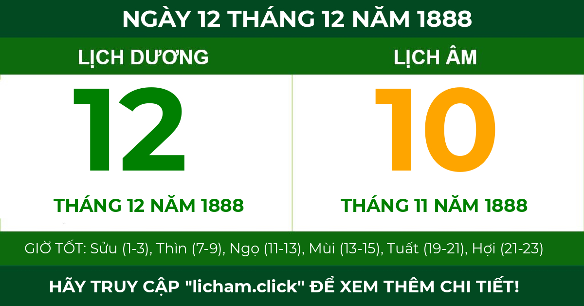 lịch âm ngày 12 tháng 12 năm 1888