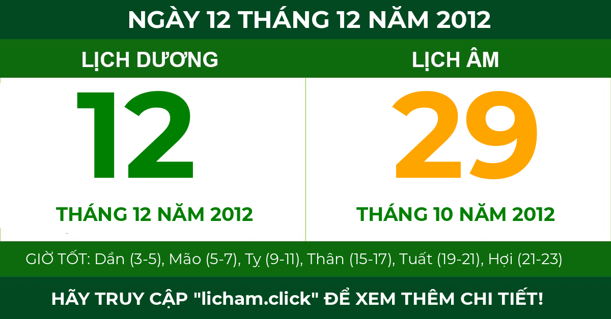 lịch âm ngày 12 tháng 12 năm 2012