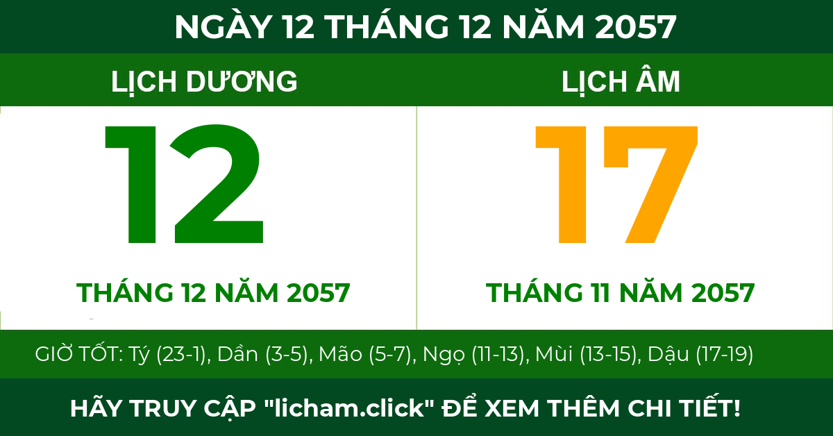 lịch âm ngày 12 tháng 12 năm 2057