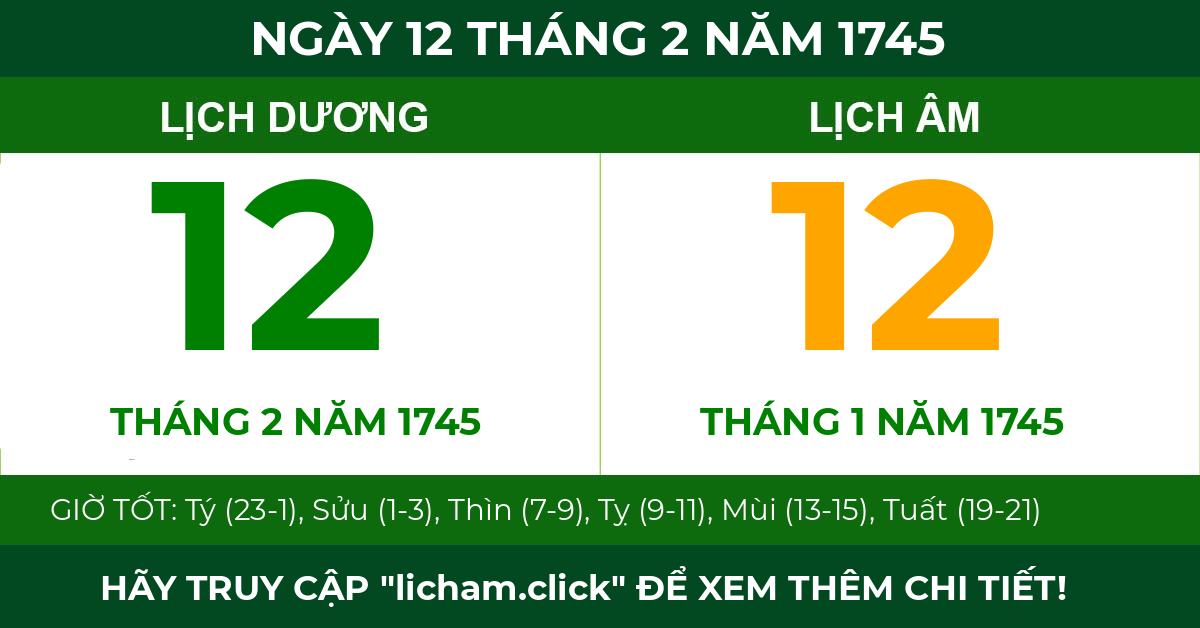 lịch âm ngày 12 tháng 2 năm 1745
