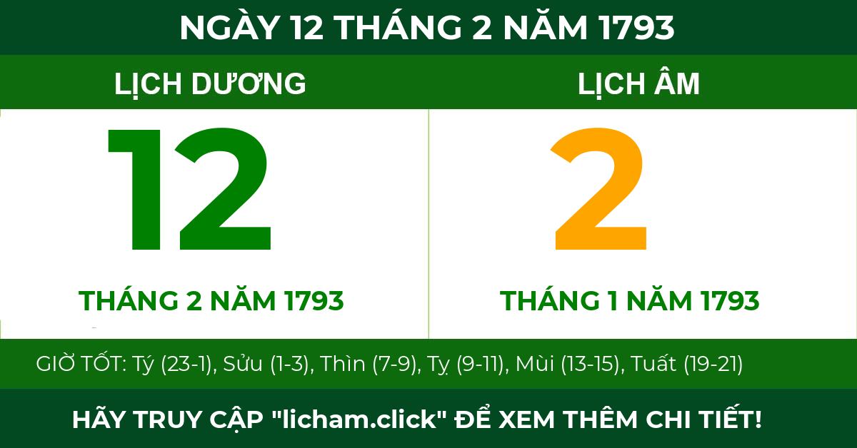lịch âm ngày 12 tháng 2 năm 1793