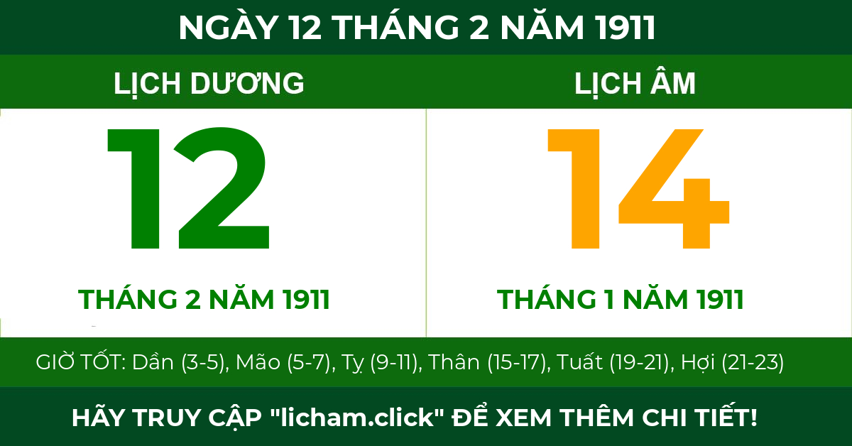 lịch âm ngày 12 tháng 2 năm 1911