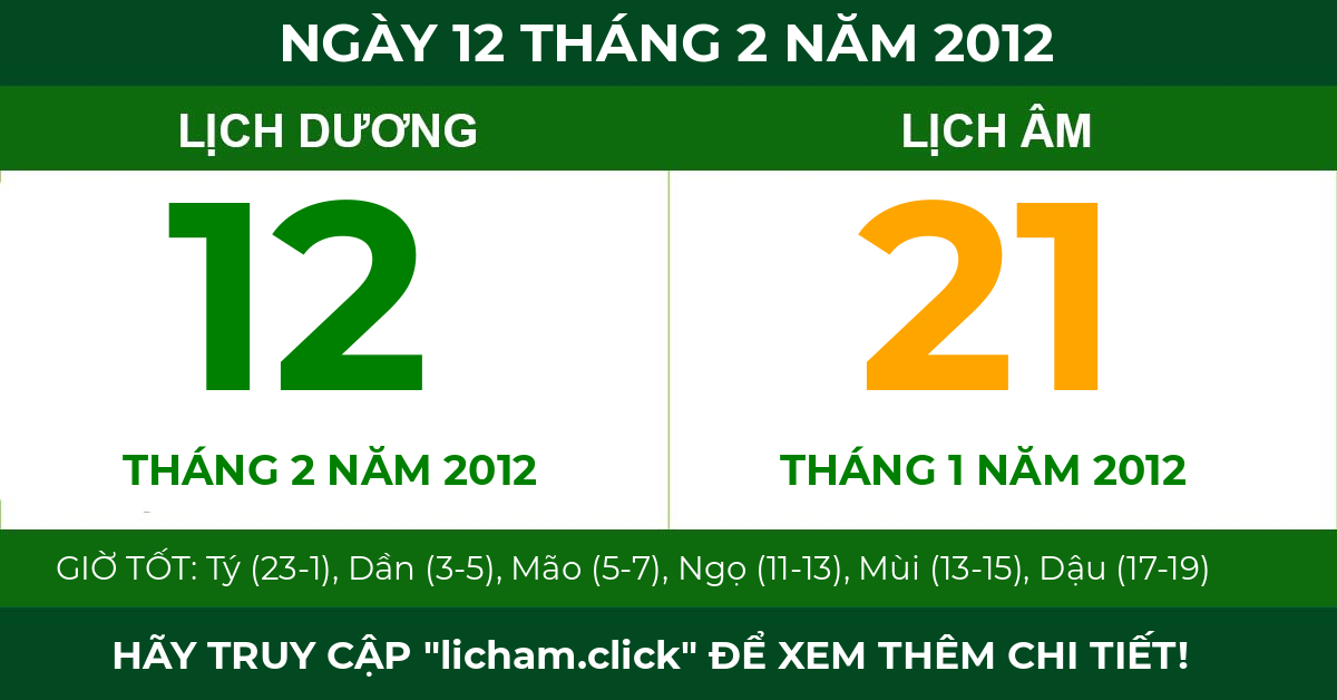 lịch âm ngày 12 tháng 2 năm 2012
