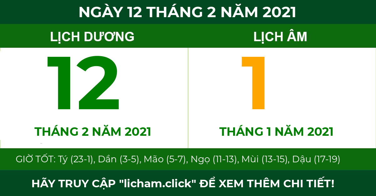 lịch âm ngày 12 tháng 2 năm 2021