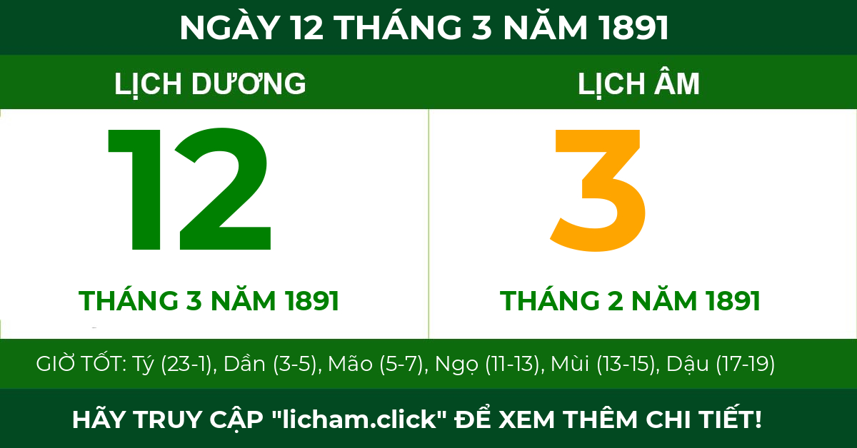 lịch âm ngày 12 tháng 3 năm 1891