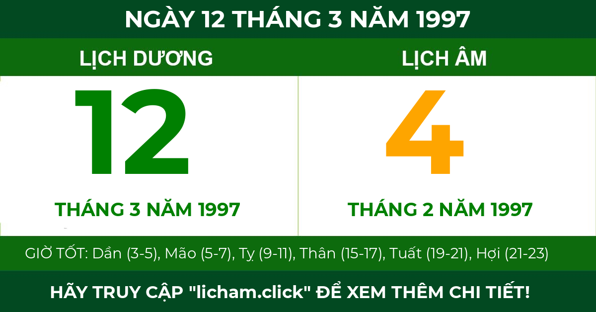 lịch âm ngày 12 tháng 3 năm 1997