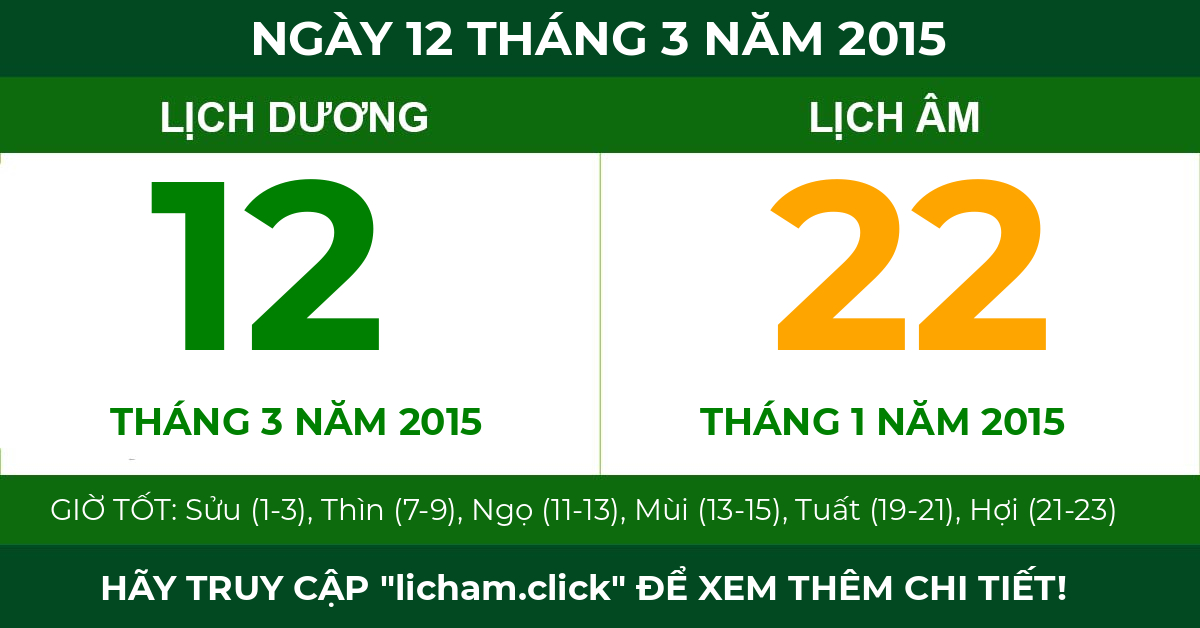 lịch âm ngày 12 tháng 3 năm 2015