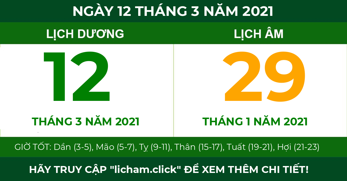 lịch âm ngày 12 tháng 3 năm 2021