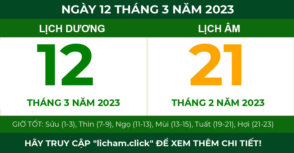 lịch âm ngày 12 tháng 3 năm 2023