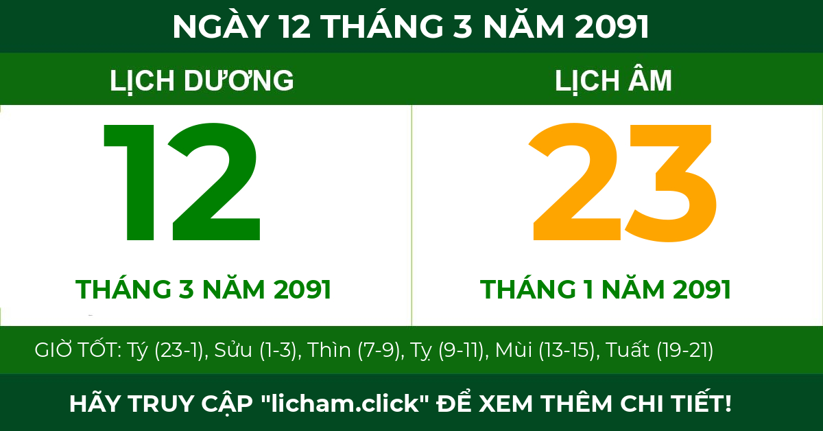 lịch âm ngày 12 tháng 3 năm 2091