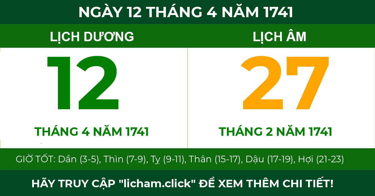 lịch âm ngày 12 tháng 4 năm 1741