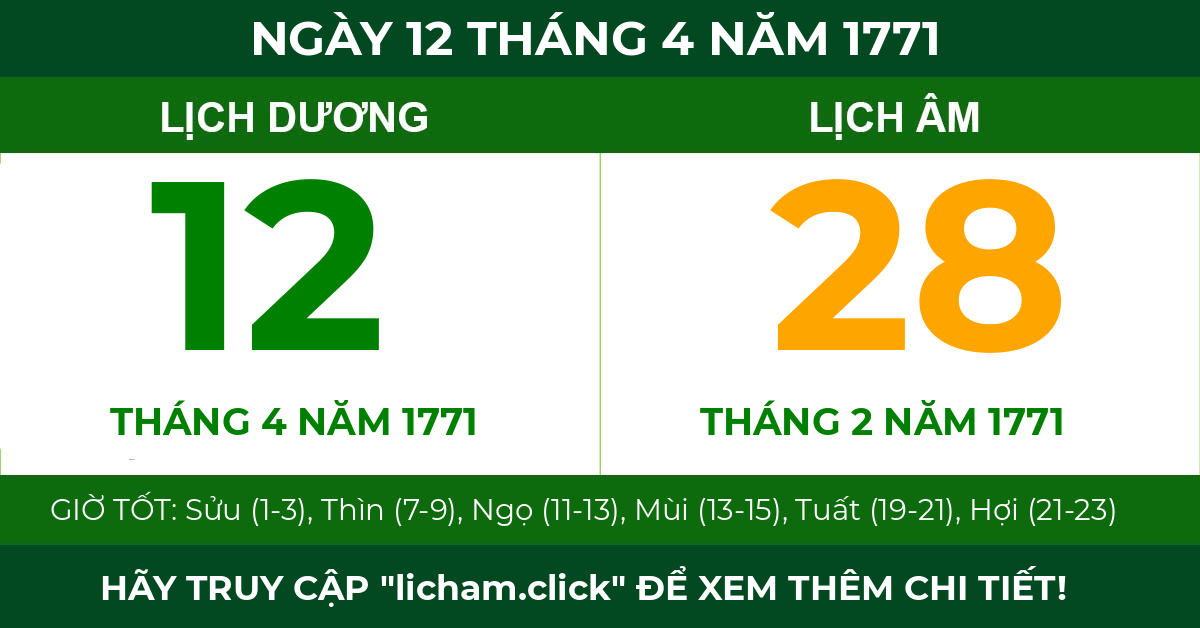 lịch âm ngày 12 tháng 4 năm 1771