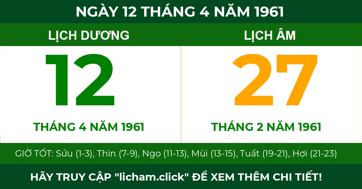 lịch âm ngày 12 tháng 4 năm 1961