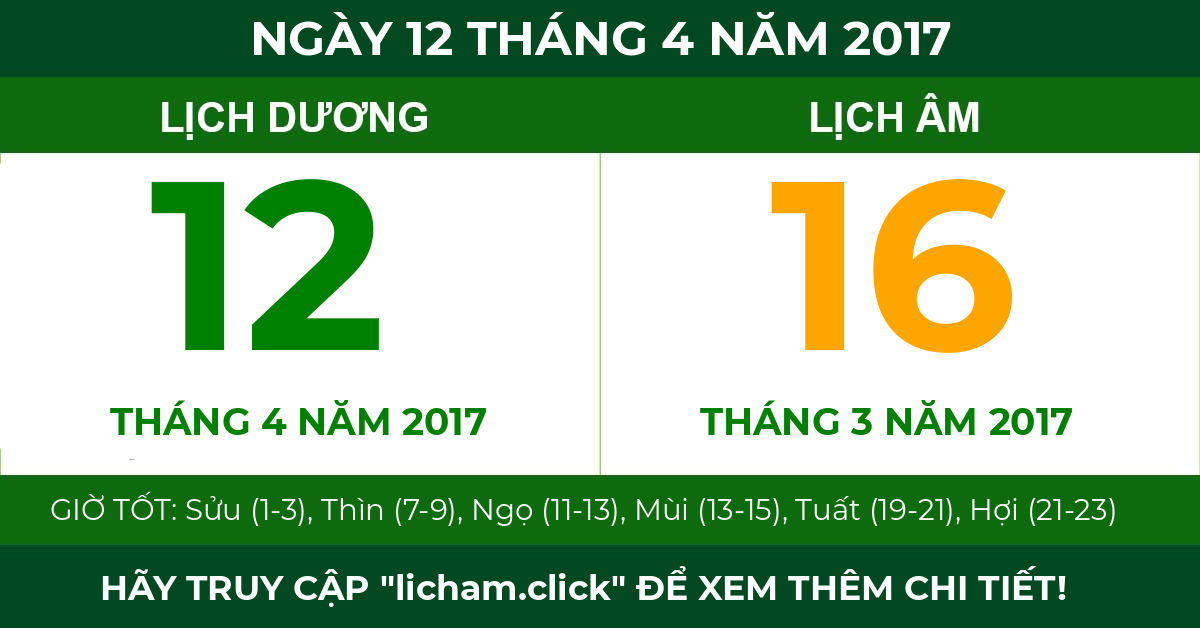 lịch âm ngày 12 tháng 4 năm 2017
