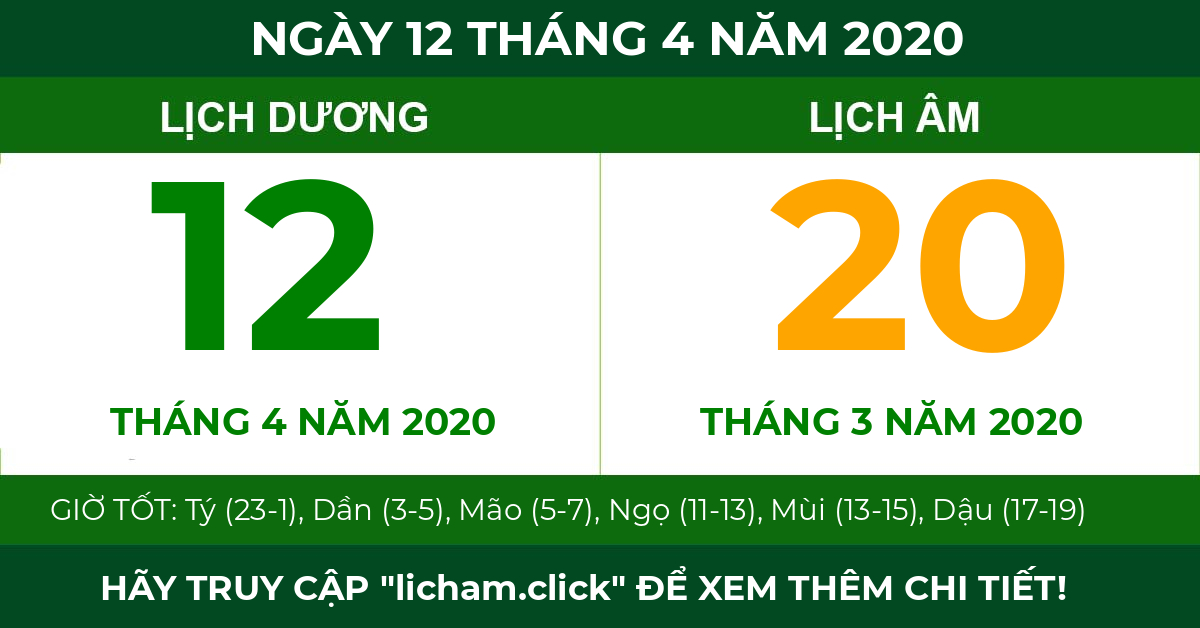 lịch âm ngày 12 tháng 4 năm 2020