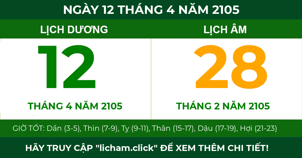 lịch âm ngày 12 tháng 4 năm 2105