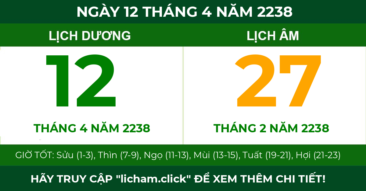 lịch âm ngày 12 tháng 4 năm 2238