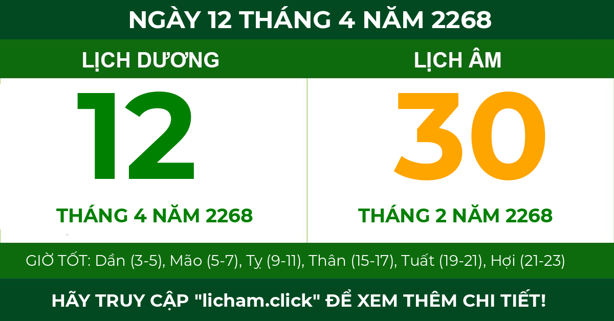 lịch âm ngày 12 tháng 4 năm 2268