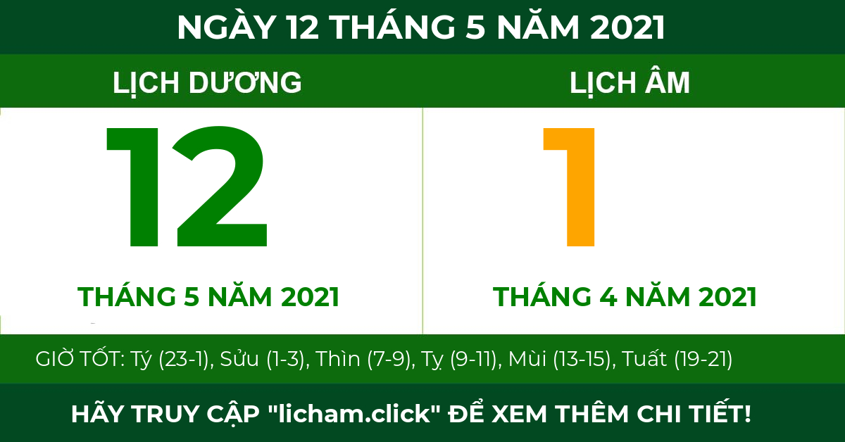 lịch âm ngày 12 tháng 5 năm 2021