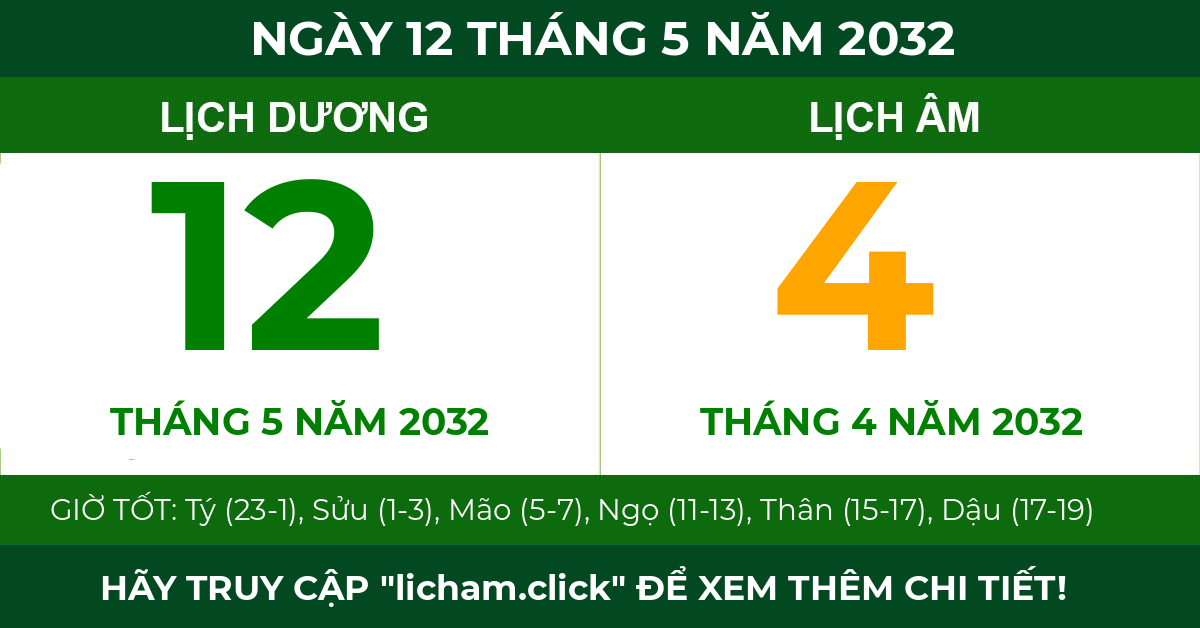 lịch âm ngày 12 tháng 5 năm 2032