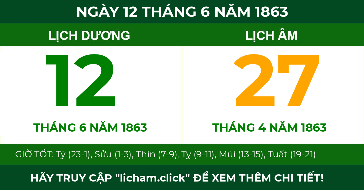 lịch âm ngày 12 tháng 6 năm 1863