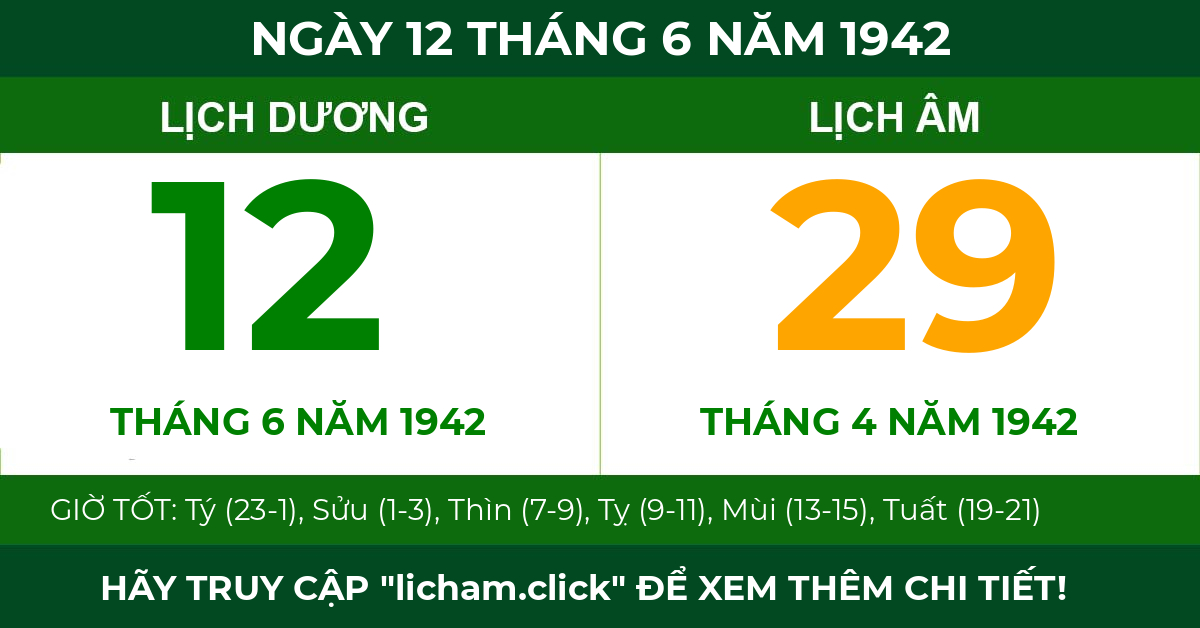 lịch âm ngày 12 tháng 6 năm 1942