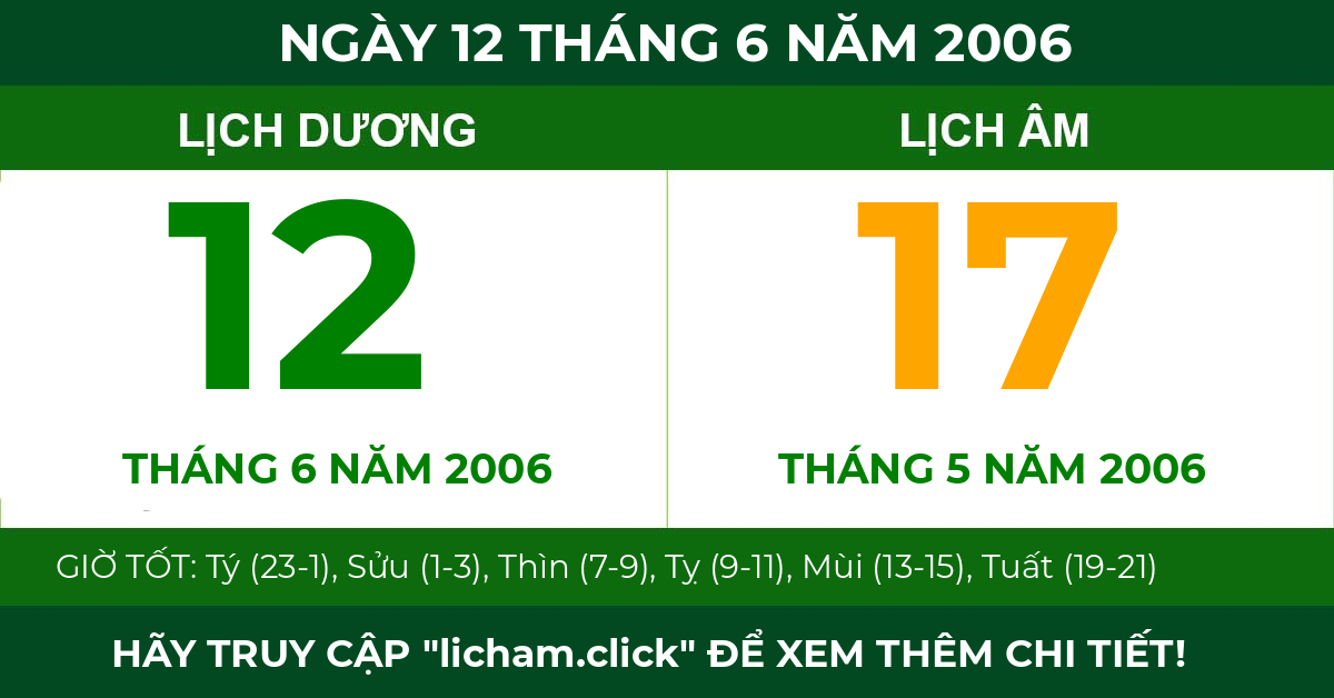 lịch âm ngày 12 tháng 6 năm 2006