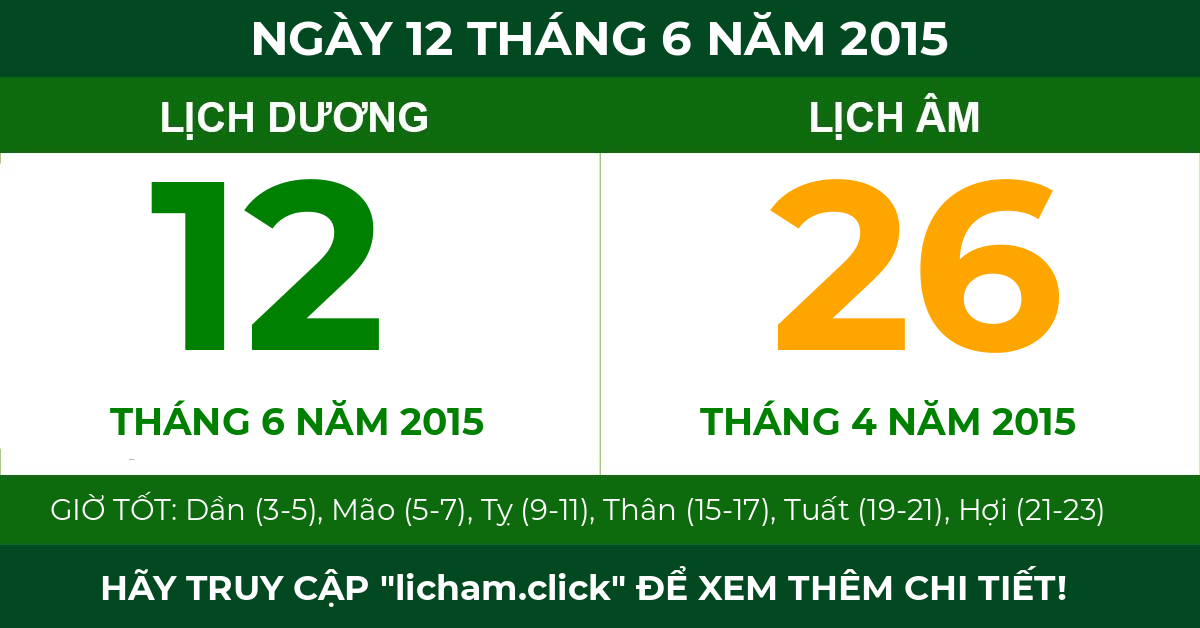 lịch âm ngày 12 tháng 6 năm 2015