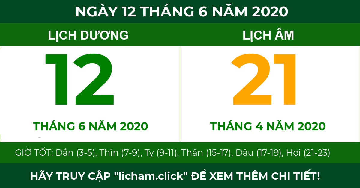 lịch âm ngày 12 tháng 6 năm 2020