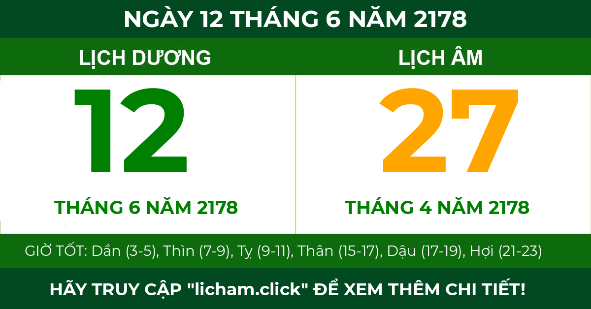 lịch âm ngày 12 tháng 6 năm 2178
