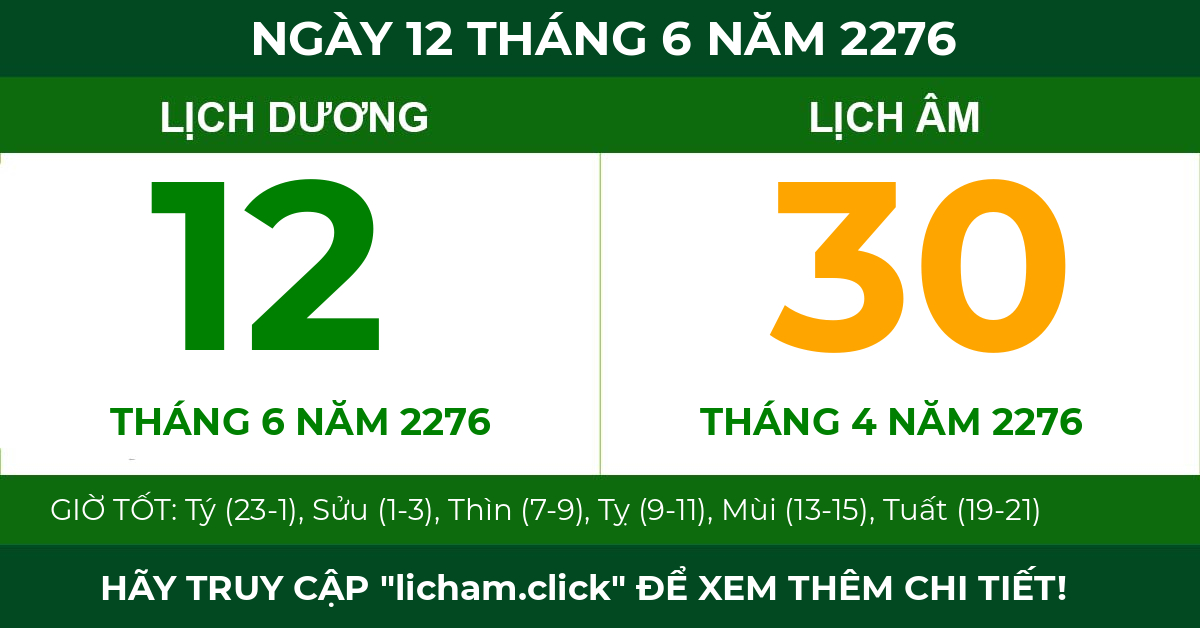 lịch âm ngày 12 tháng 6 năm 2276
