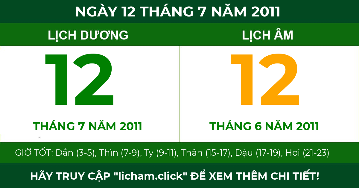 lịch âm ngày 12 tháng 7 năm 2011