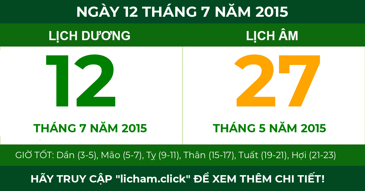 lịch âm ngày 12 tháng 7 năm 2015