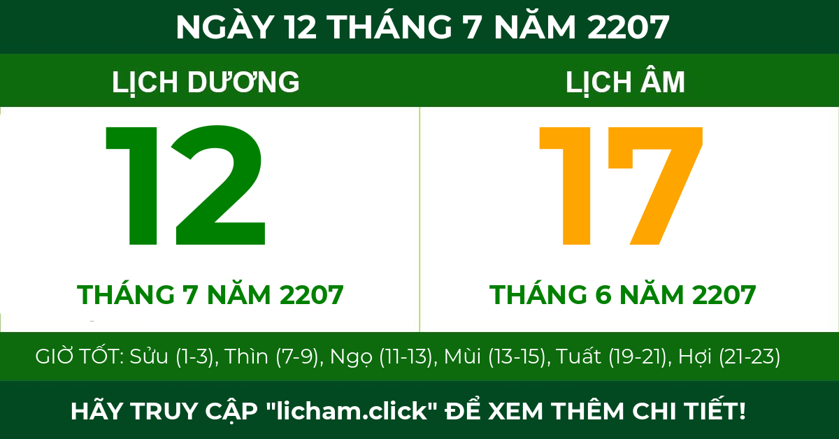 lịch âm ngày 12 tháng 7 năm 2207