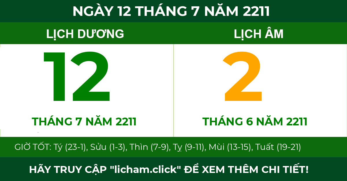 lịch âm ngày 12 tháng 7 năm 2211