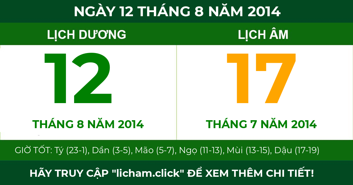 lịch âm ngày 12 tháng 8 năm 2014