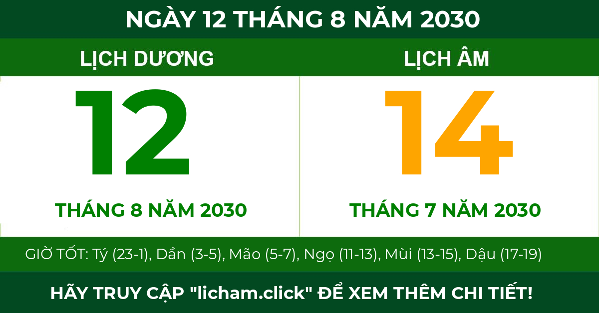 lịch âm ngày 12 tháng 8 năm 2030