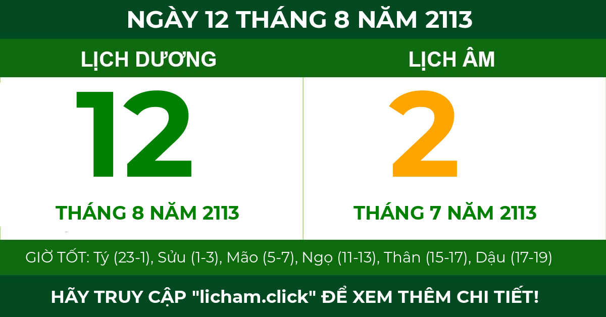 lịch âm ngày 12 tháng 8 năm 2113