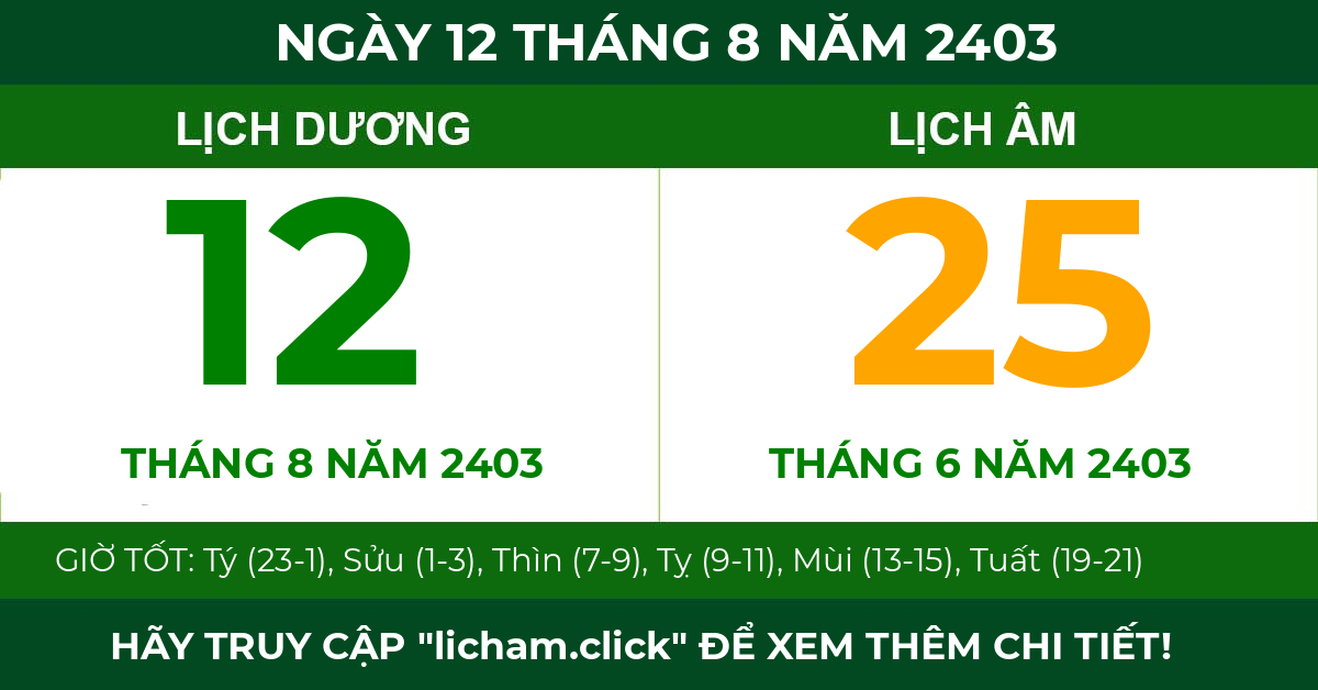 lịch âm ngày 12 tháng 8 năm 2403