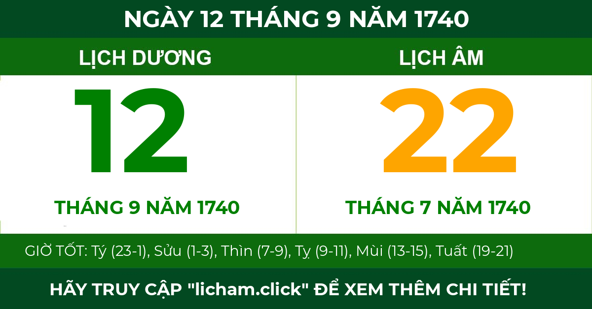 lịch âm ngày 12 tháng 9 năm 1740