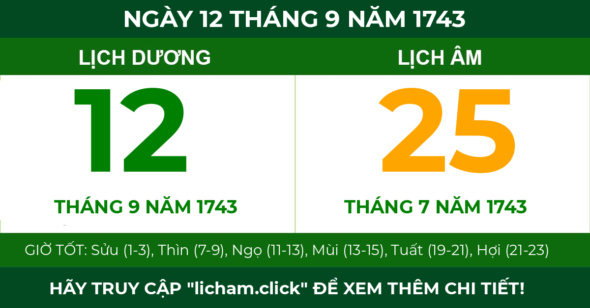 lịch âm ngày 12 tháng 9 năm 1743
