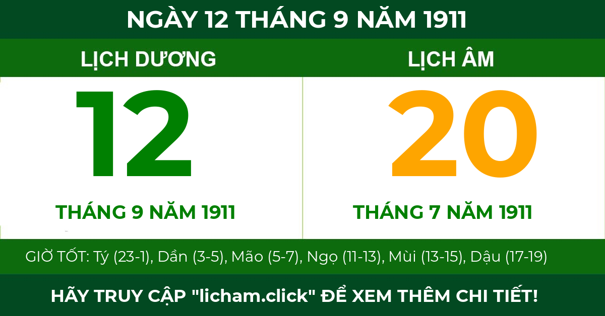 lịch âm ngày 12 tháng 9 năm 1911